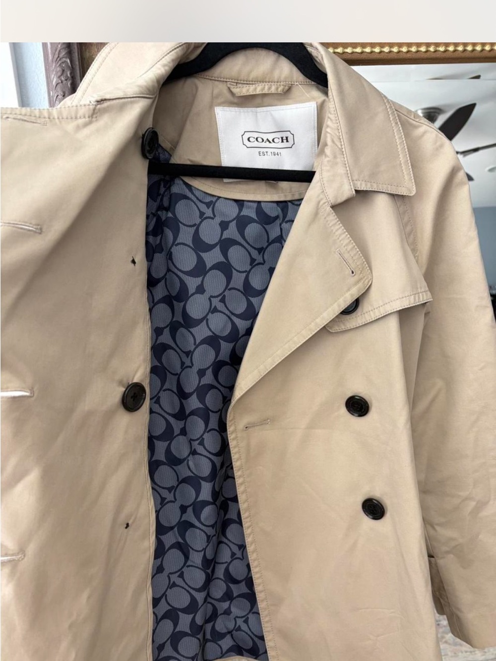 Coach Tan Double-Breasted Trench Coat with Belt - Picture 4 of 5